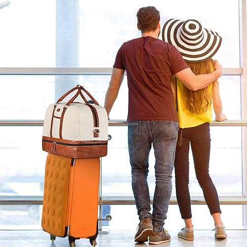 Miniatura 7 de Bolsa de viaje de lona grande para mujer bolsa de viaje de lona con compartimento para zapatos de 21 pulgadas para mujeres y hombres juego de 3