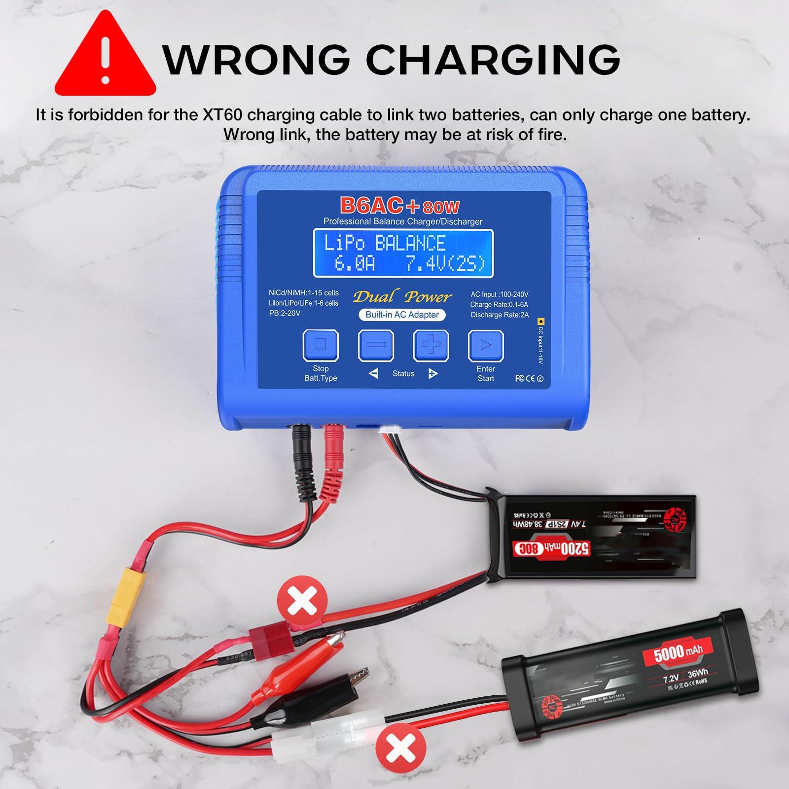 B6 Lipo ładowarka RC Balanced Fast Battery Charger 80 W 6A Smart Digital Battery Pack ładowarka do akumulatorów 1S-6S LiPo Life Li-Ion 1-15S NiCD NiMH PB Smart RC Car (niebieska)