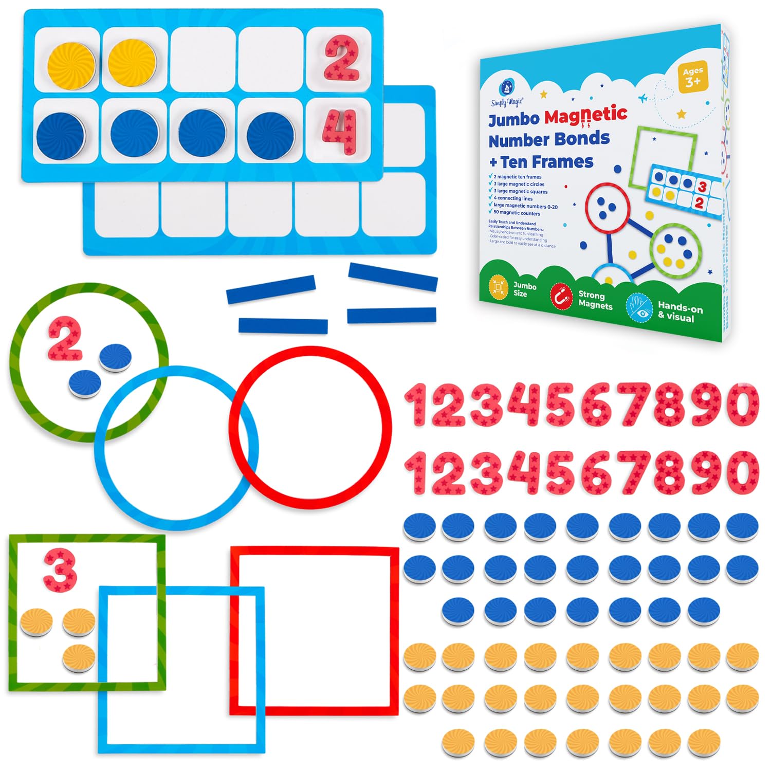 82 PCS Jumbo Magnetic Number Bonds and Magnetic Ten Frames Set - Magnetic Numbers for Whiteboard, Math Counters, 10 Ten Frames for Classroom, Math Manipulatives, Classroom Must Haves - Simply Magic