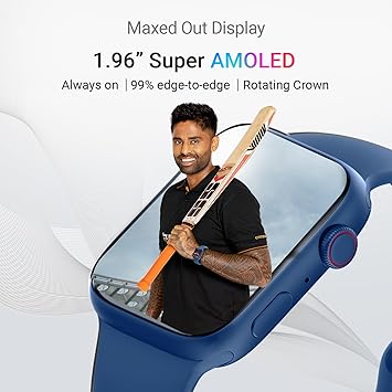 CrossBeats Newly launched Ignite S5 Advanced AI ENC BT Calling Smartwatch, 1.96” Super AMOLED Anti-Glare Screen, Always on Display, SnapCharge™ Calculator, 500+ Watch Faces, AI Health Feature (Blue)