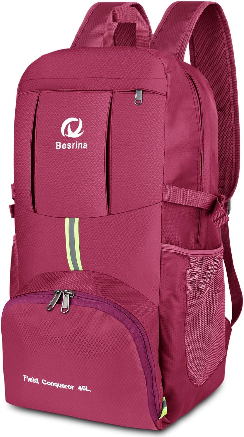 40L Lightweight Hiking Backpack,Foldable Backpack Durable Waterproof Trekking Travel Rucksack Daypack Bag for Camping Traveling Cycling Outdoor Sports &Unisex (Purple)