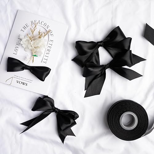 Miniatura 7 de Cinta de satén negra de 1-12 pulgadas de ancho, cinta de tela de poliéster sólido de 50 yardas para hacer rosas, envoltura de regalos, día de San