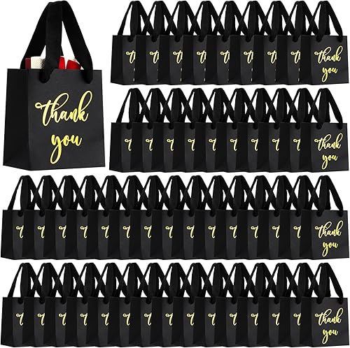 Fulmoon 50 mini bolsas de regalo de agradecimiento a granel extra pequeñas bolsas de regalo de fiesta con letras de lámina dorada, bolsas de papel