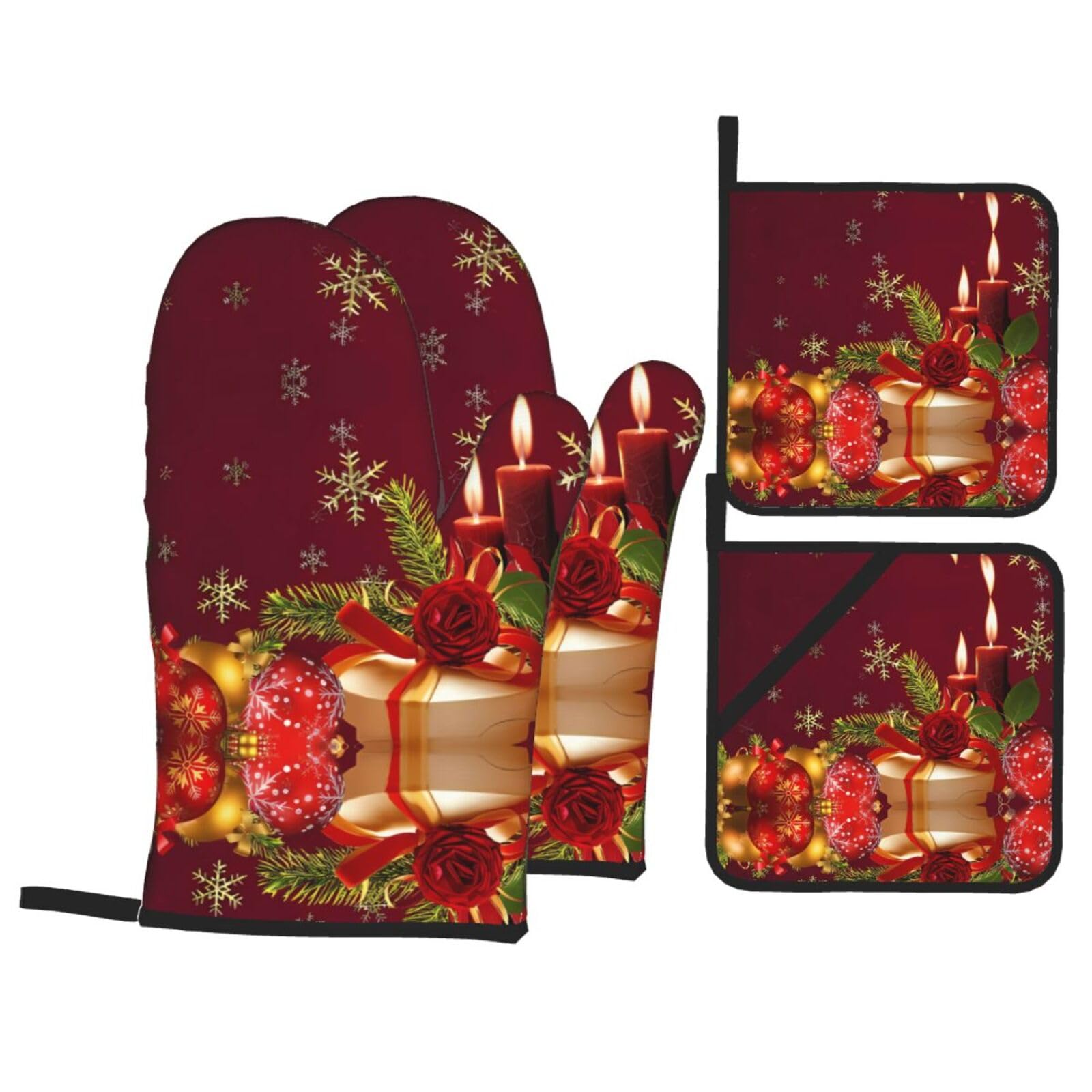 WHJSSF Box Prints Kitchen Baking Set - 4-Piece Heat Protection Layers with Waterproof Potholders for Oven, Grill & Serving
