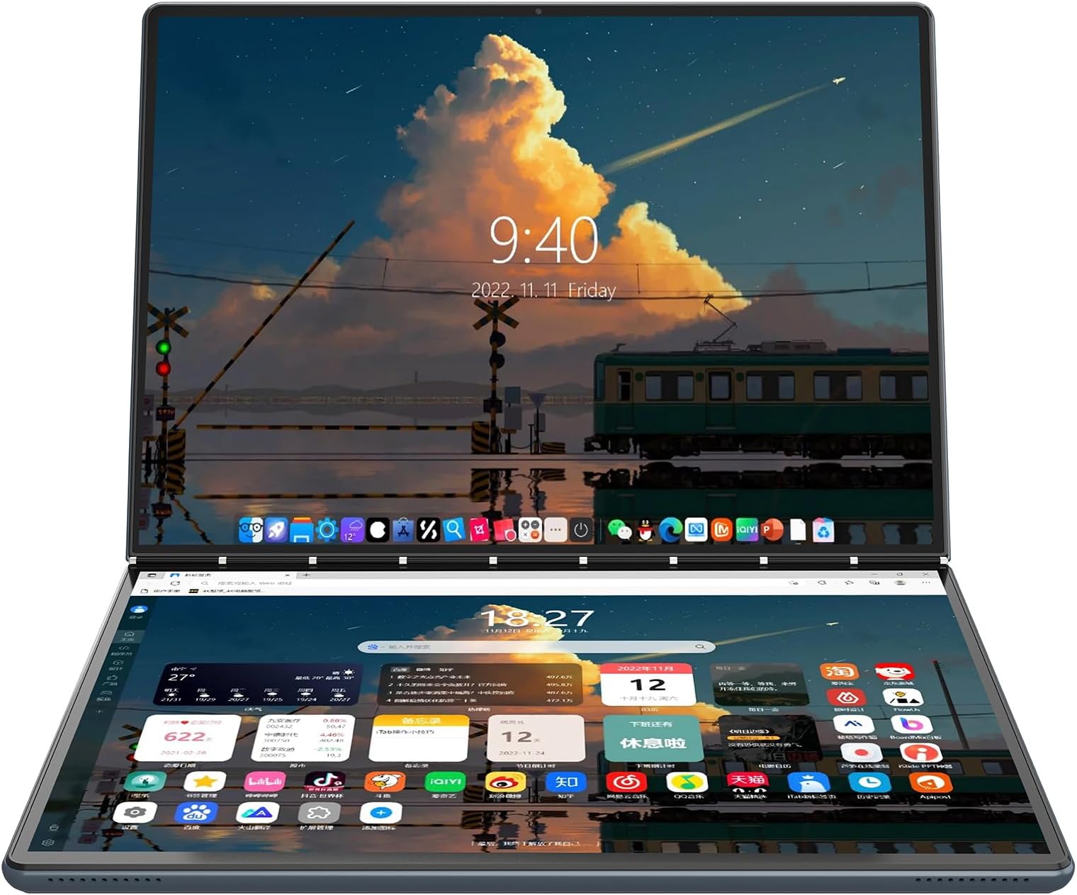 2-in-1 13.5" 2.5K Dual Screen Touch Laptop 12th Gen CPU Alder Lake-N N100 Windows 11 Home 16GB RAM 512GB SSD (Gray)