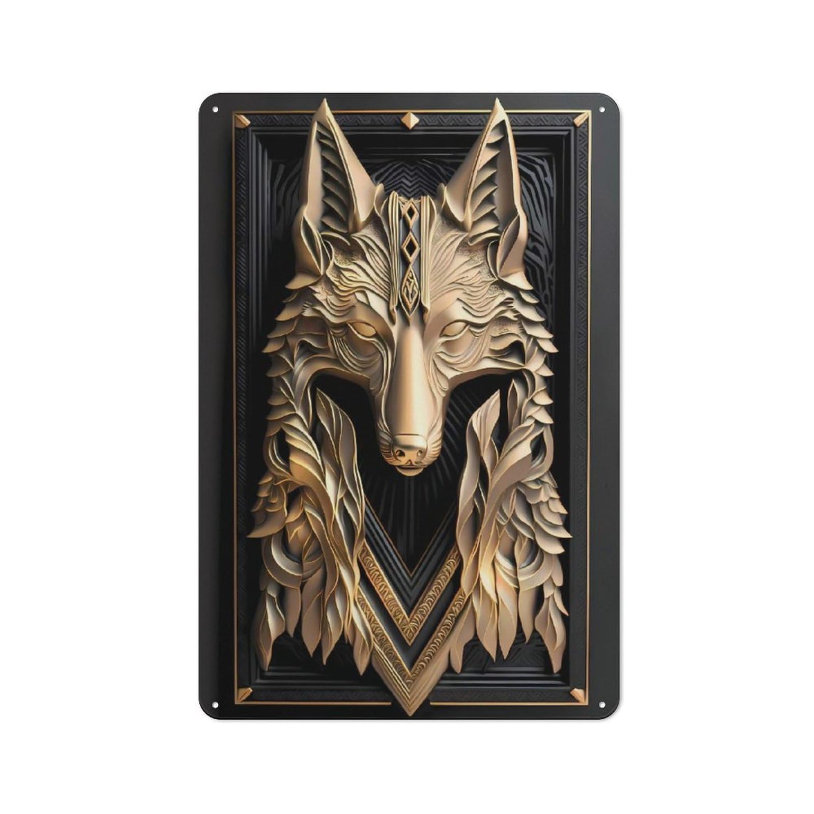 Junmoney Style-1 Luxurious Golden Wolf Workshop Style Metal Wall Decor 30X20cm, Decorative Metal Plaque For Garage, Hobby Room, Office Or Man Cave