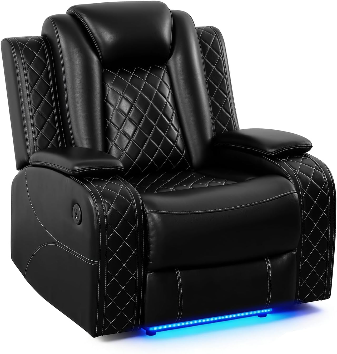 Recliner Single Sofa Power Reclining Movie Gaming RV Sofa, Home Theater Seating with LED Lights,USB Ports，Leather Brown