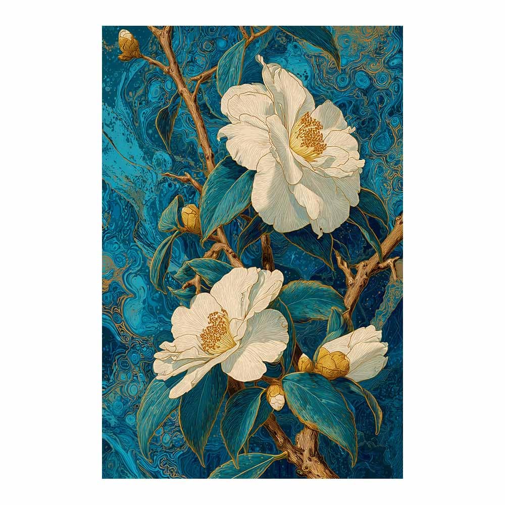 Xeniou Multicolor Flowers Canvas Whites Camellia Artwork Canvas Wall Art, For Bedroom Office Home Decorations(Multicolor)-80X120cm Unframed