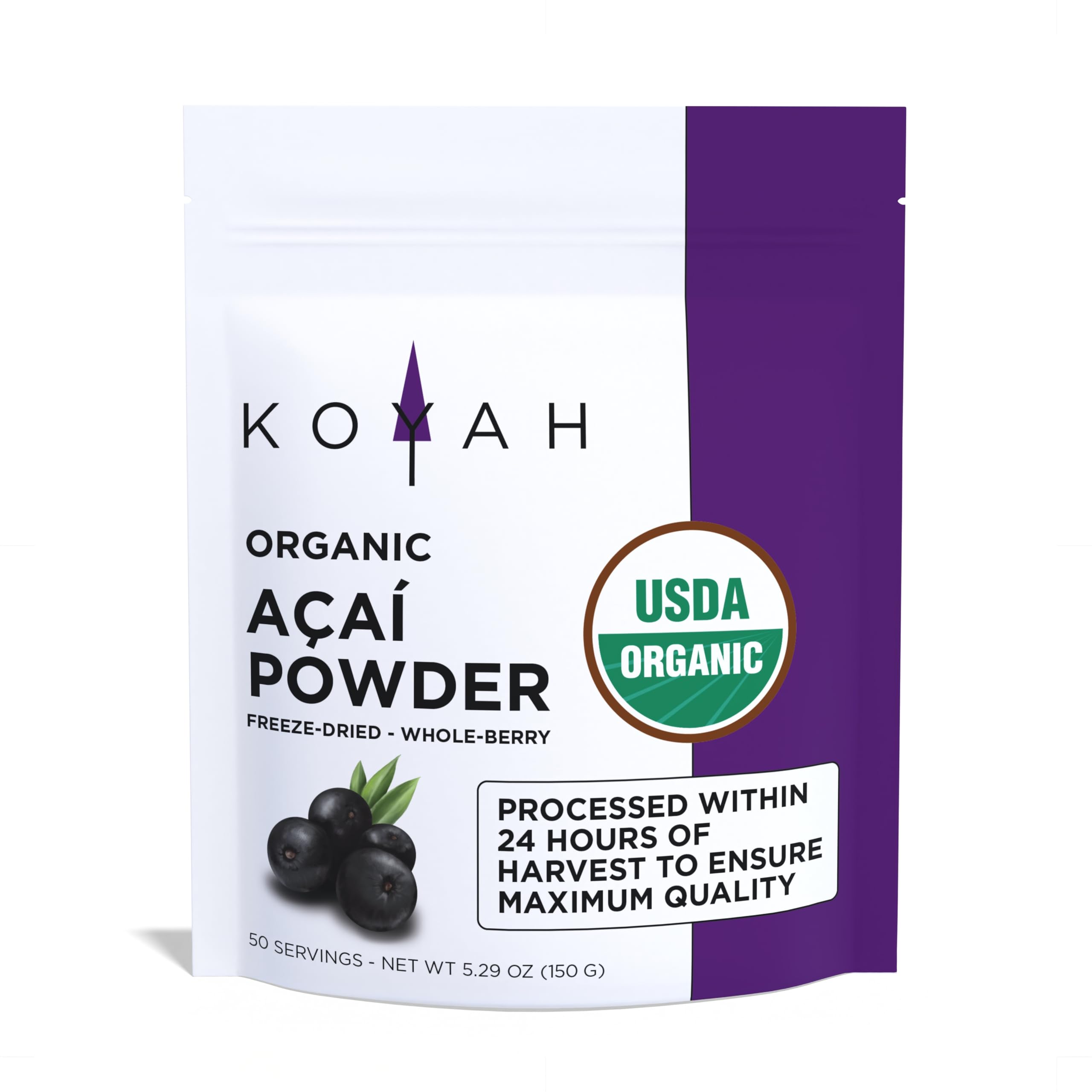 KOYAH - Organic Açaí Powder (150g - 50 Servings): Brazil Grown, Freeze-Dried, 100% Pure Acai, No Citric Acid Added …