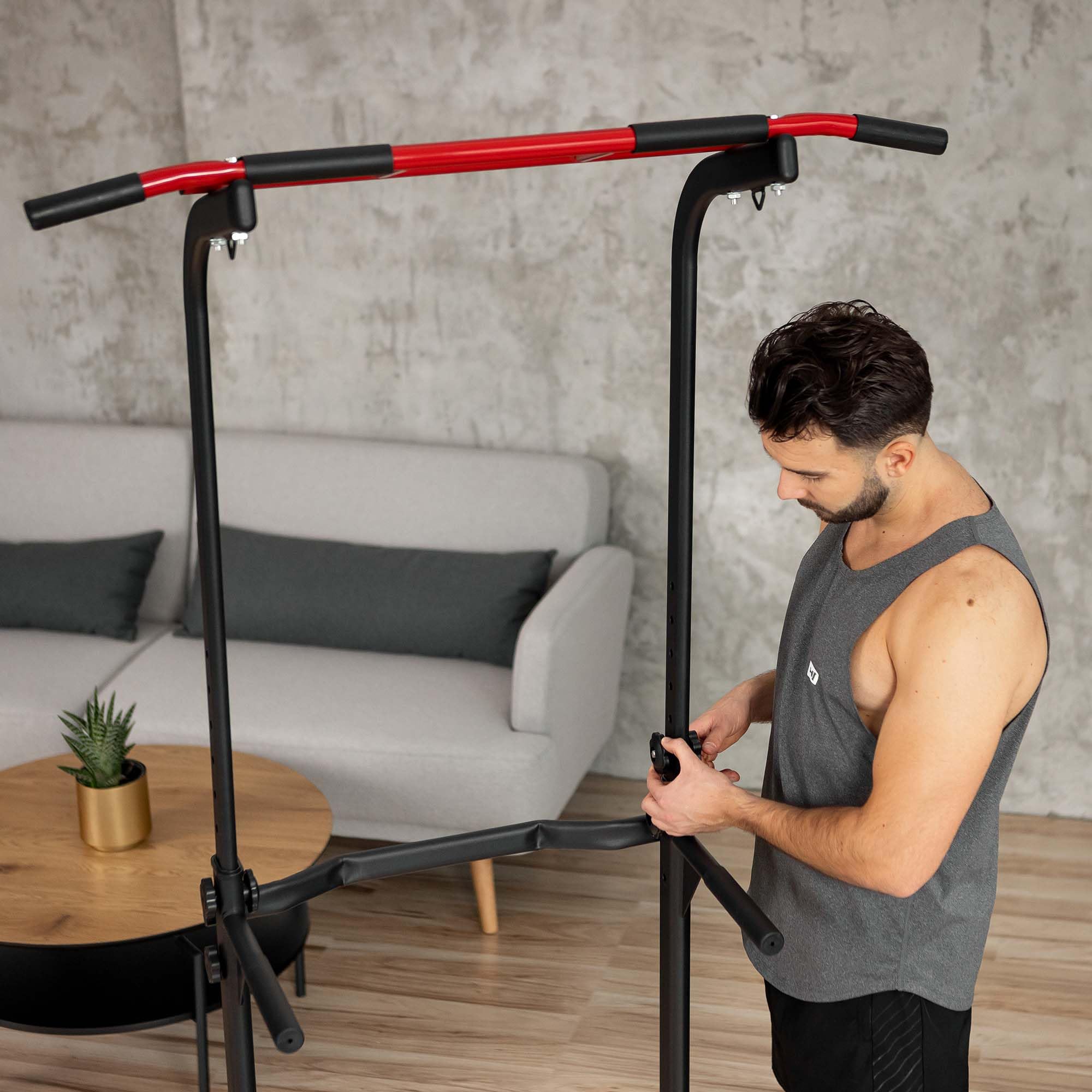 HOP-SPORT® Power Tower HS-2012K avec Station de dips, Tour de Musculation Multifonction Complet avec Barre de Traction réglable, Chaise Romaine avec Charge Max. 150 kg