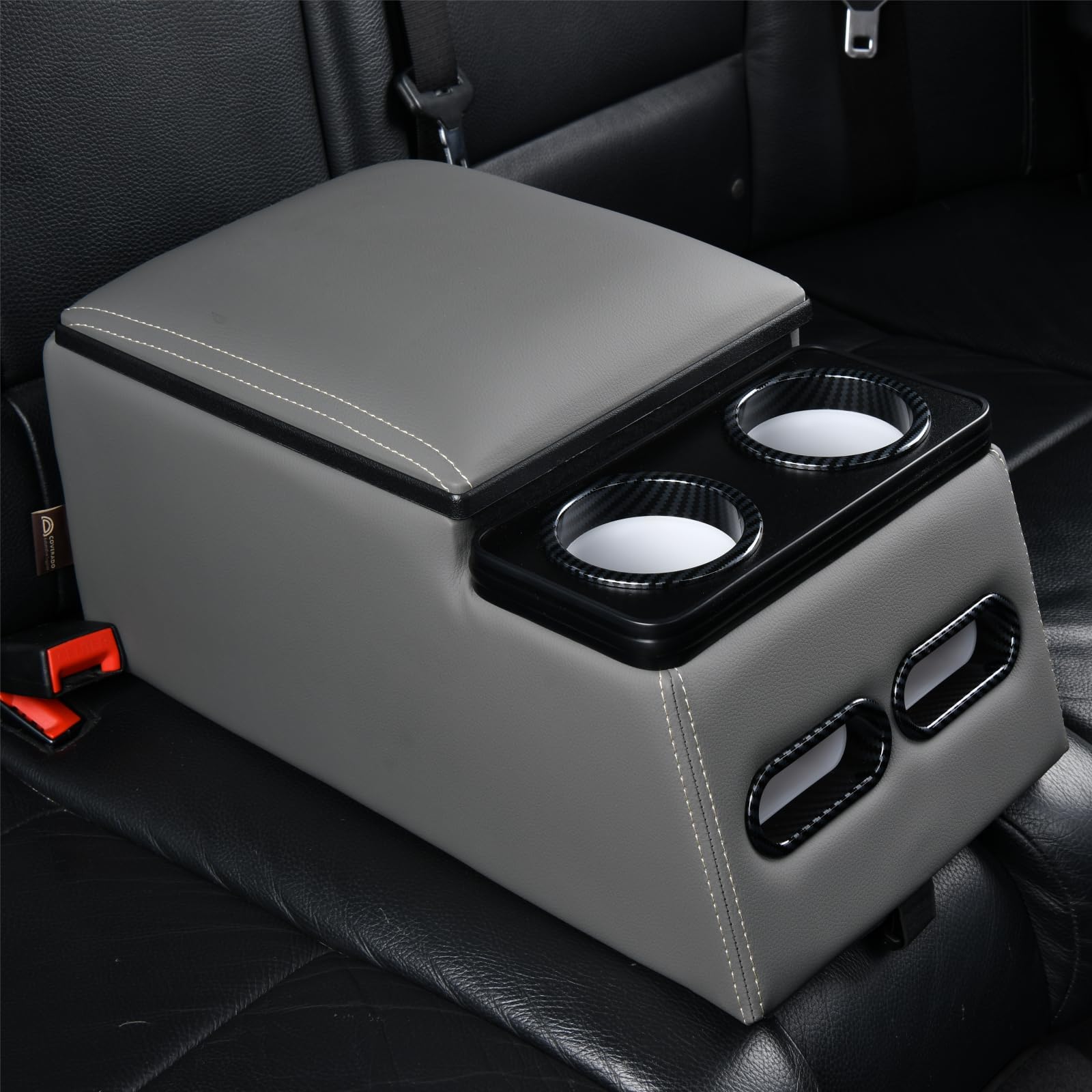 Coverado Auto Mittelkonsole, Universal Mittelkonsole Auto Rückbank, Rücksitz Automobile Organizer mit Cup Halter, Armlehnen Box Universal Fit für die meisten Limousinen SUV Pick-up-Truck