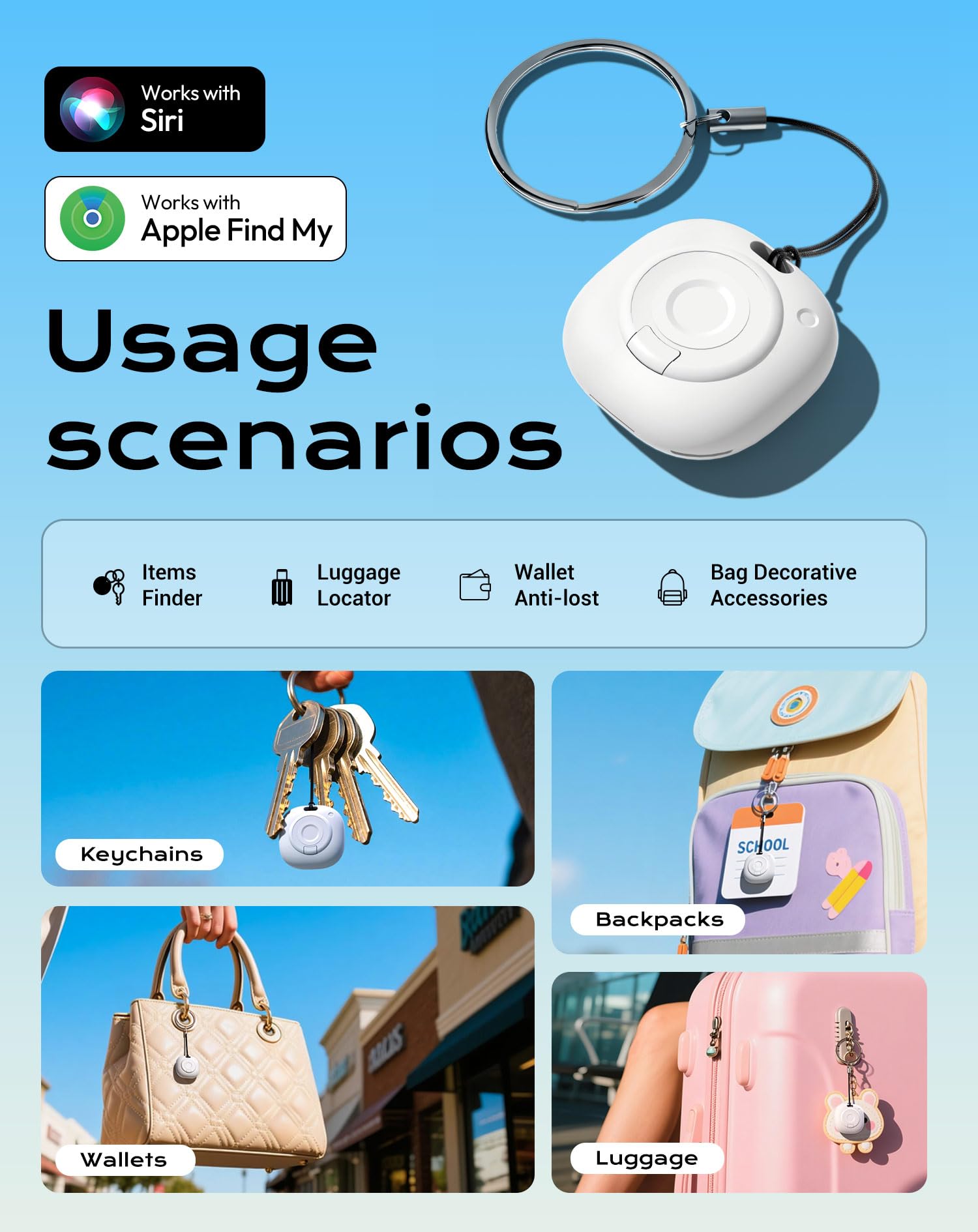 Smart Air Tracker Tag with Apple Find My, Item Finders for Luggage/Keys/Bags, Removable Battery (iOS Only) White — view 6