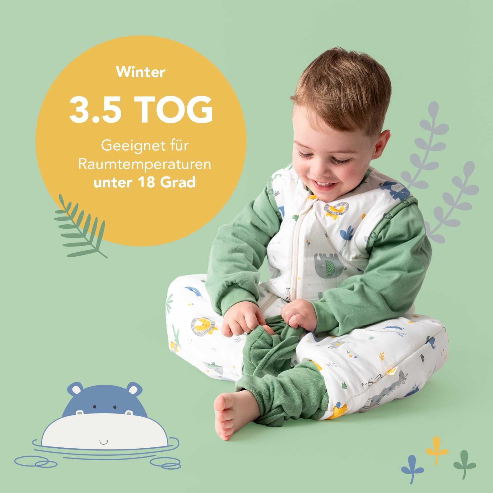 schlummersack Baby Kinder Schlafsack Winter | mit Füßen, umklappbaren Bündchen und abnehmbaren Ärmeln, warm gefüttert, Winterschlafsack, 3.5 Tog