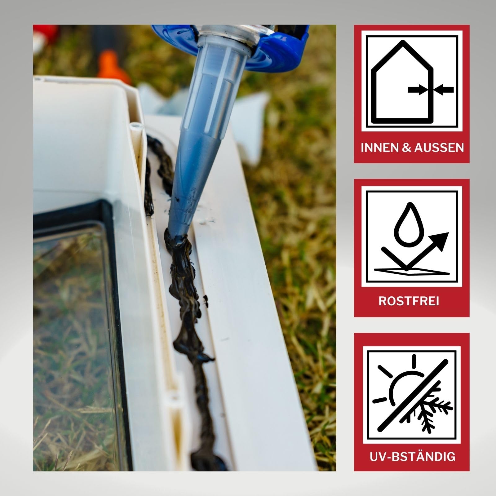 Adhesivo para carrocería, adhesivo de montaje, sellador para auto, autocaravana, interior + exterior, resistente a los rayos UV, adherencia en todas las superficies, adhesivo para caravana