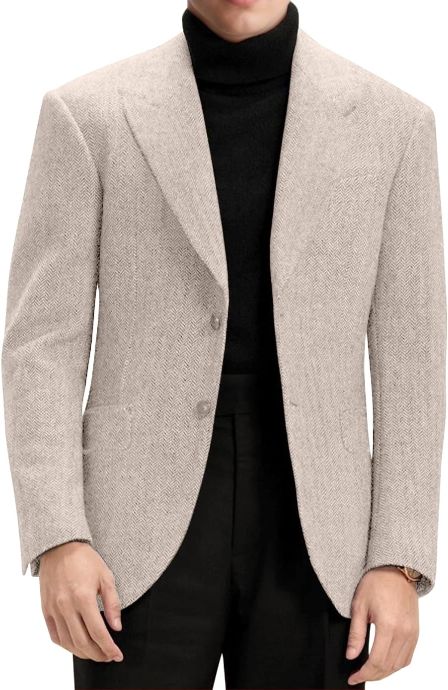 Blazer for Men Slim Fit Men's Casual Jacket Champagne Mens Sport Coat 2 Button Work Herringbone Tweed Suit Jacket for Men 4XL