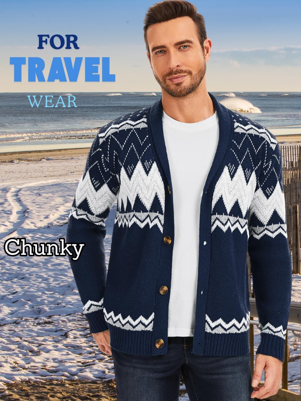 ChiaoLezhee Men's Shawl Collar Cardigan Vintage Geometric Button Down Sweater