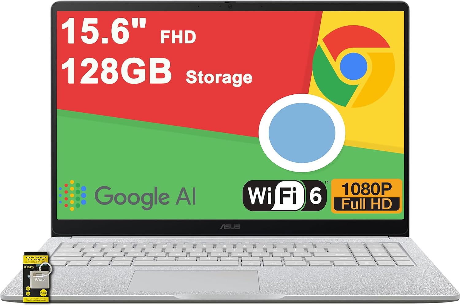 ASUS Chromebook CX15 Lightweight Student Laptop 15.6" FHD Anti-Glare Intel Celeron N4500 4GB RAM 128GB Storage Typc-C Long-Lasting Battery Pricacy Camera ICP Hub Google AI