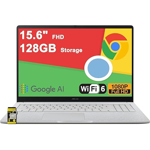 ASUS Chromebook CX15 Lightweight Student Laptop 15.6" FHD Anti-Glare Intel Celeron N4500 4GB RAM 128GB Storage Typc-C Long-Lasting Battery Pricacy Camera ICP Hub Google AI