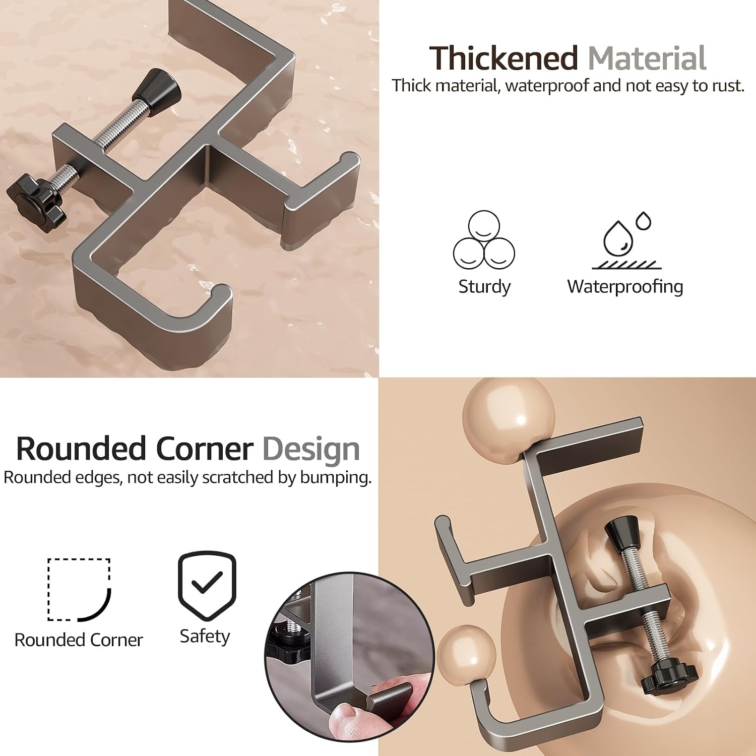Desk Bag Hook, Purse Hook for Table, Aluminum Under Desk Handbag Hanger, Desk Mount Backpack Holder, Umbrellas, Headphone Holder, Back to School Essentials - Cream