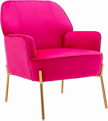 ZOBIDO Cómoda silla decorativa de terciopelo con patas de metal glamorosas para comedor, dormitorio, sala de estar, belleza (rojo rosa)