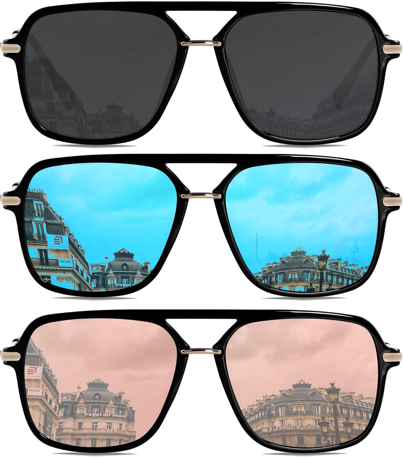 ANDWOOD Retro Square Sunglasses for Women Men Polarized Trendy Aviator 90s Pilot Shades