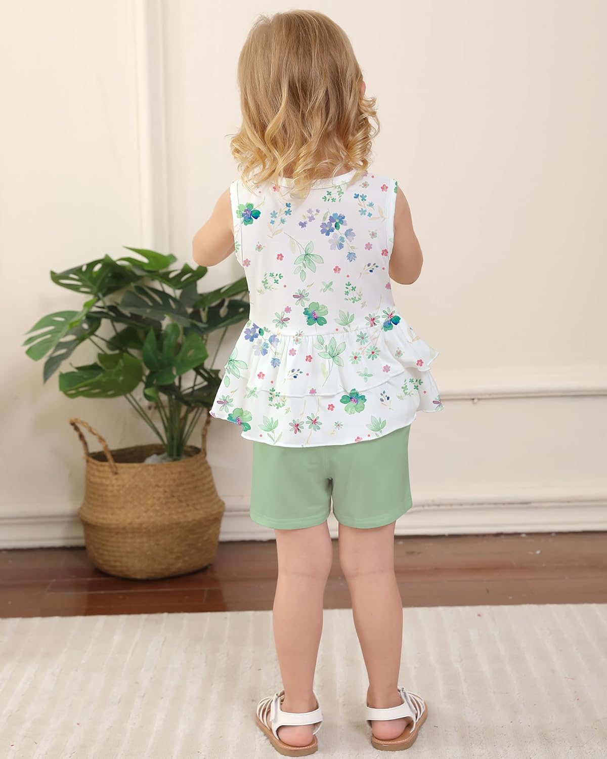 YUEMION Toddler Girl Clothes, 2Pcs Baby Girl Summer Outfits Sleeveless Bow Knot Tank Shirts Tops + Shorts Clothing Sets 1-5T - Image 4