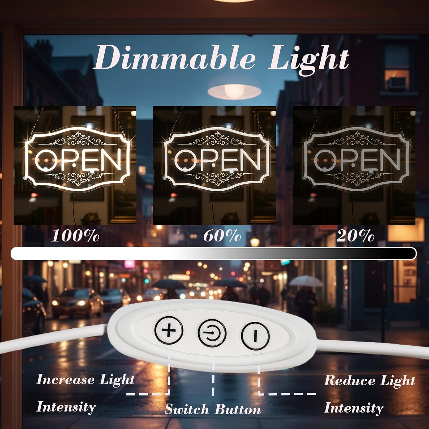 Open Sign for Business, LED Dimmable Neon Open Sign with 12V/2A Adapter, 16.5" x 10.5", Warm White, Bright LED Visibility to Light Up Window, Wall, Bar, Coffee, Salon and Store - Image 5
