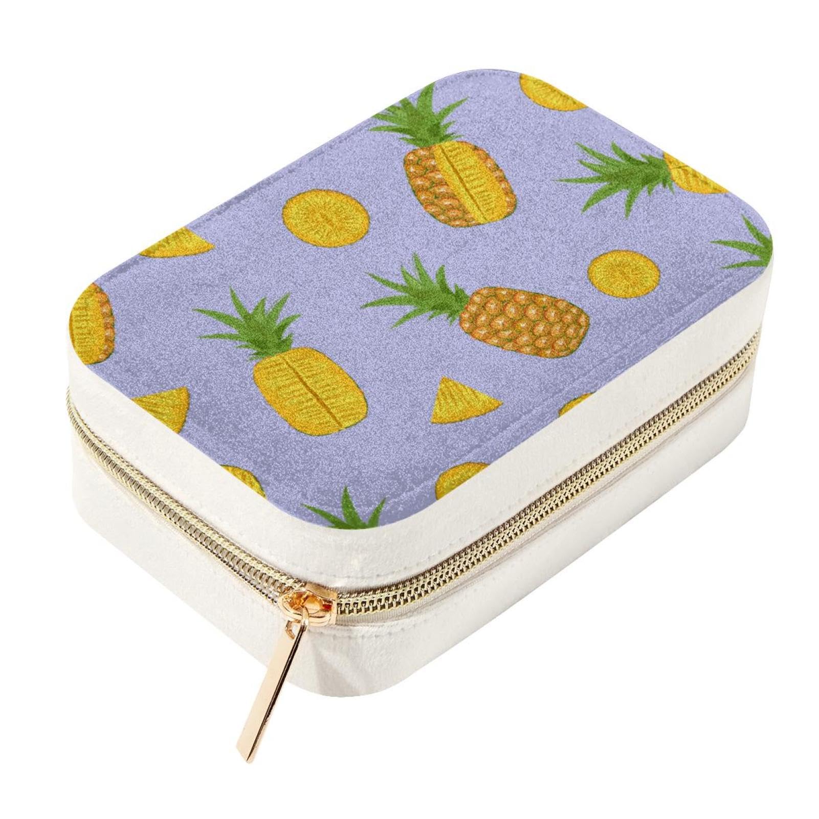 Boîte à bijoux de voyage en velours violet ananas avec compartiments amovibles pour vos bagues