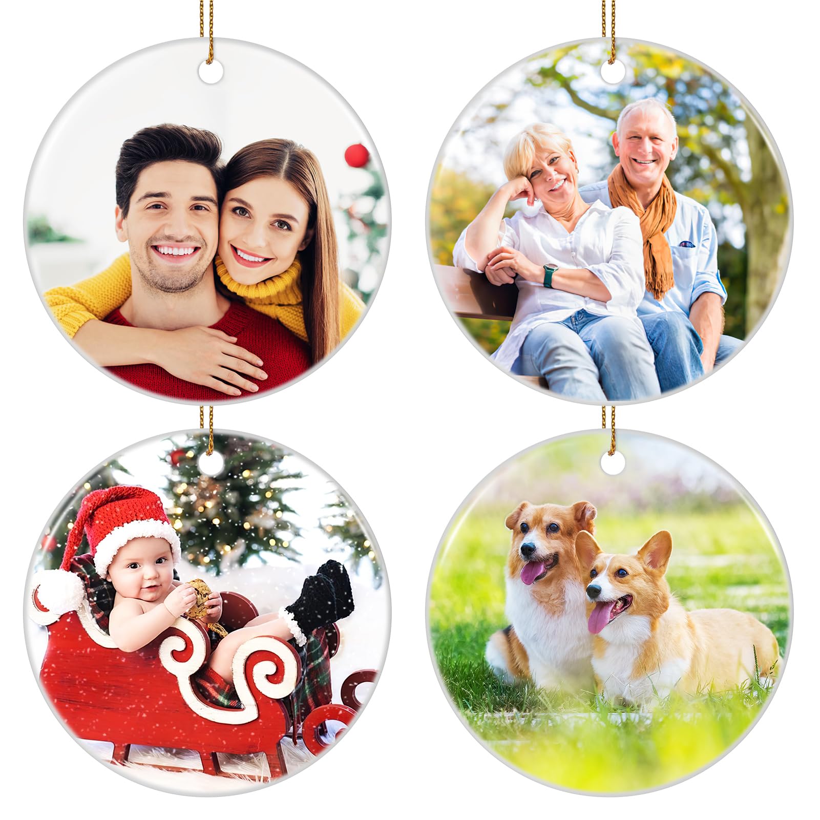 Personalized Christmas Ornaments, 4 Pack Photo Ornaments for Christmas Tree
