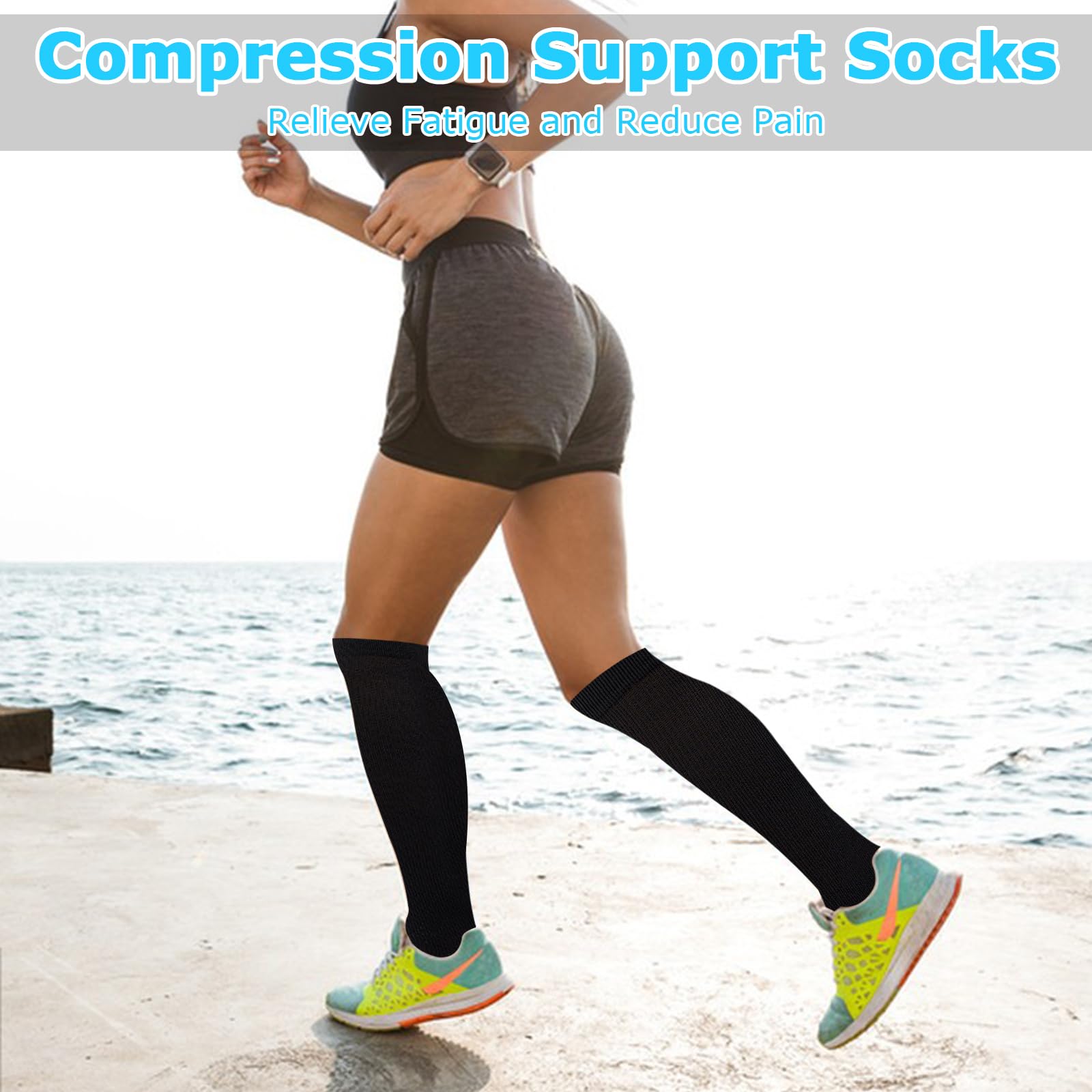 UZSUZZ Compression Socks for Women Men 2 works 15-20 mmHg Graduated Compression Support Stocking for Sport Flying, Work - Image 4