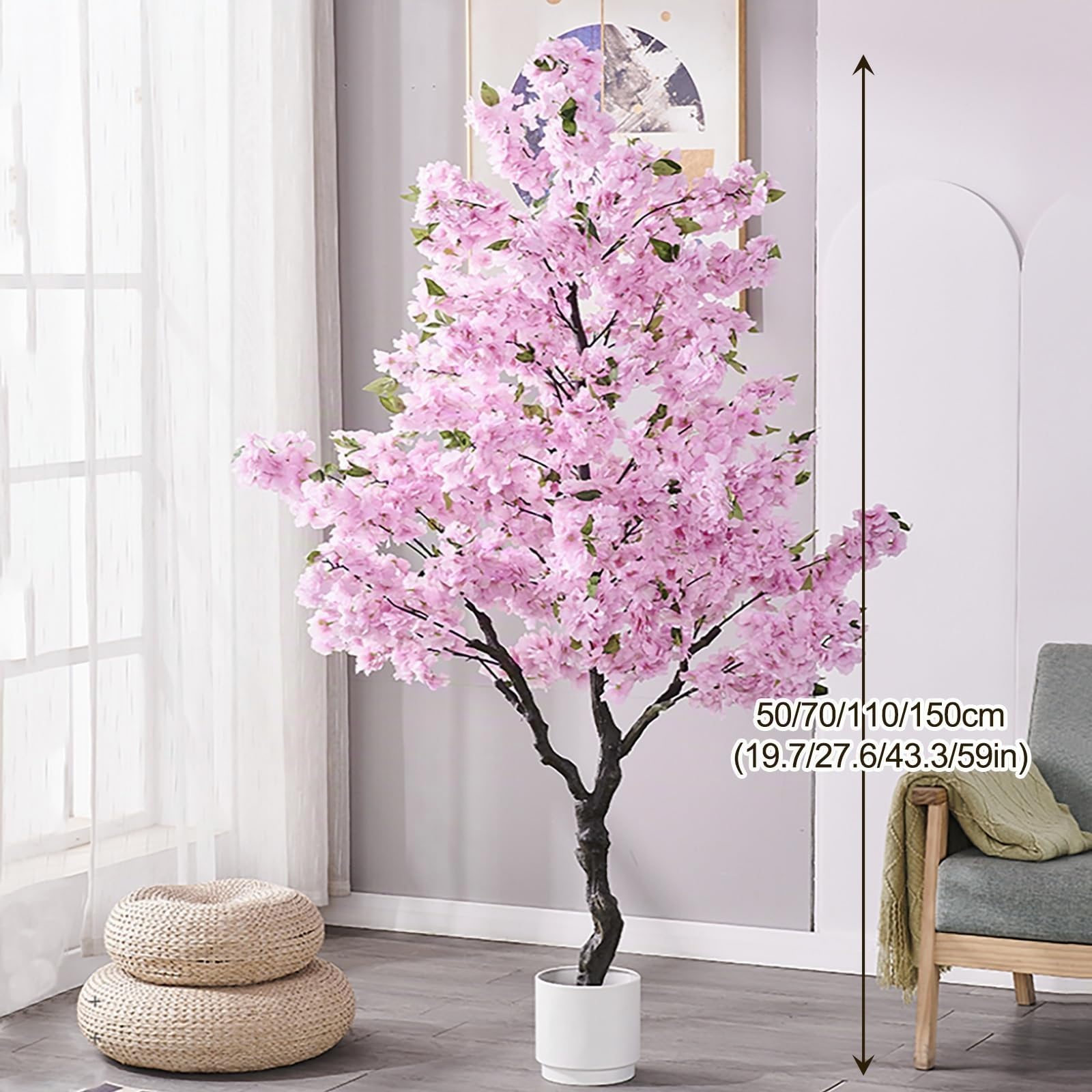 Cerisier Japonais Artificiel Fleurs Artificielles Fausse Plante, Arbres De Fleurs De Cerisier Roses Faits À La Main Arbre, pour Mariage Extérieur D'intérieur(Pink,50cm/19.7in)