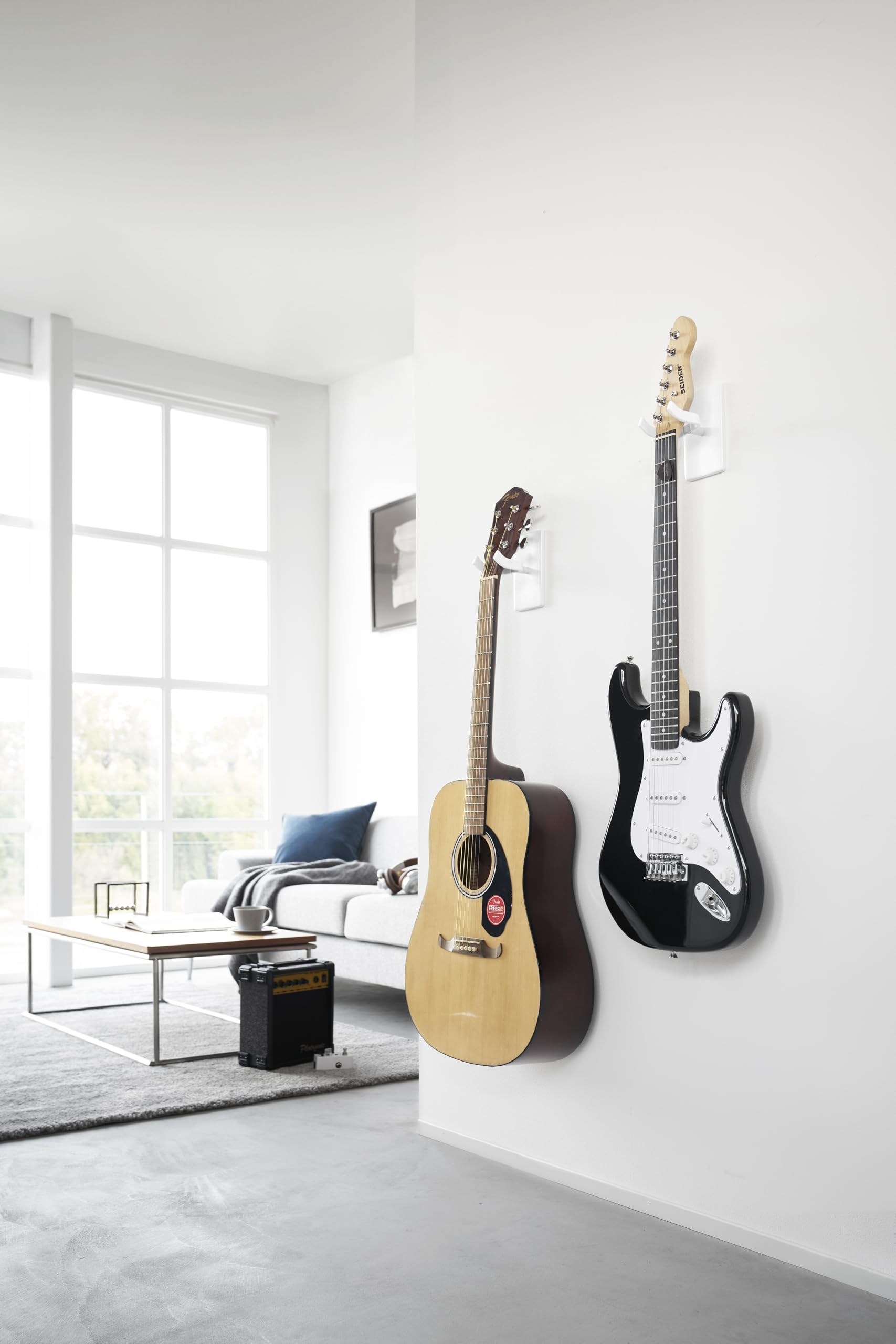 YAMAZAKI 1925 TOWER WallMounted Guitar Holder, white, Steel/Silicone/ABS Resin, 8 x 11.5 x 14 cm
