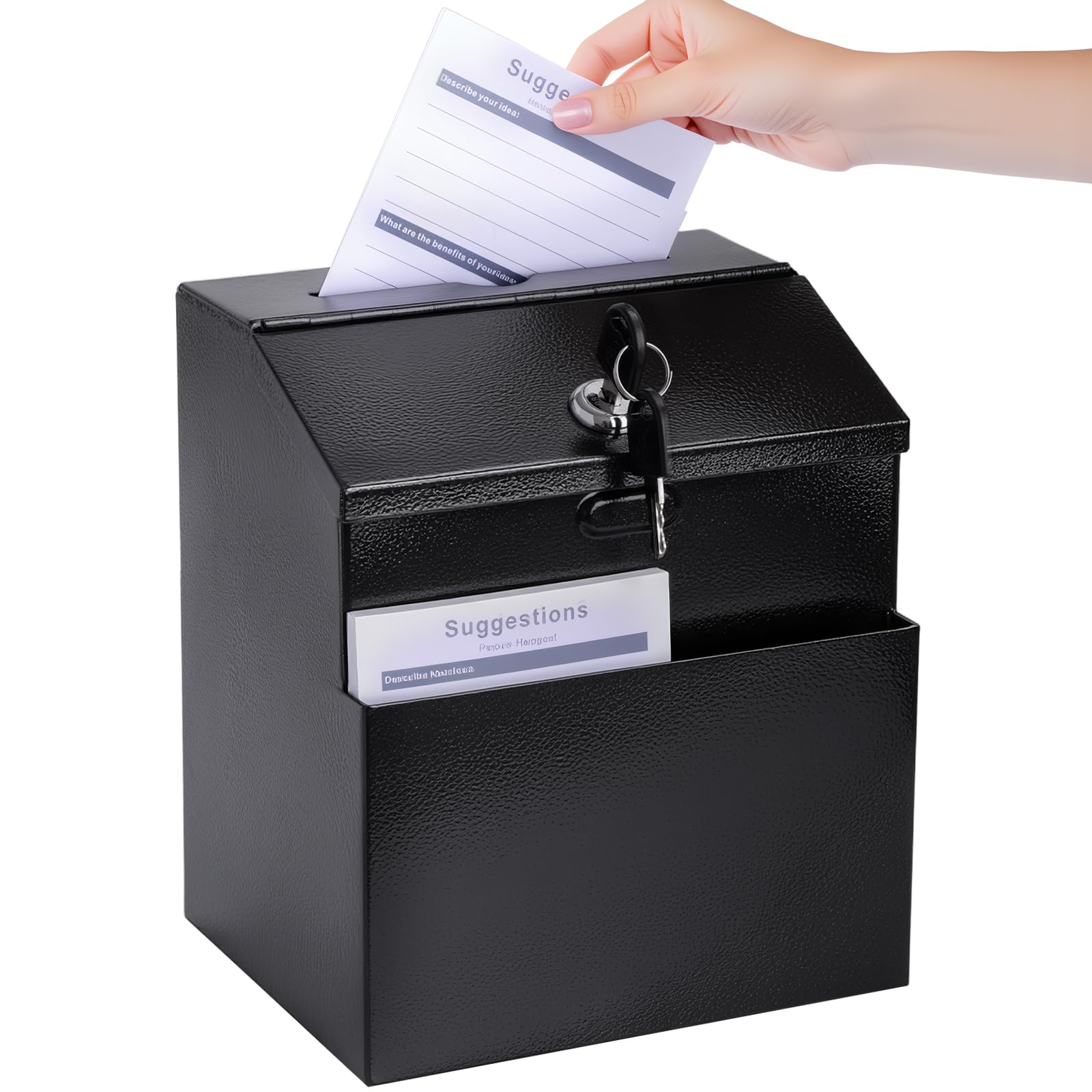 Suggestion Box with Slot and Lock & 50 Suggestion Sheets Wall Mounted Donation Box with Lock Steel