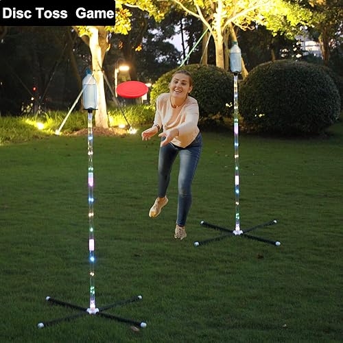 Miniatura 4 de OUTTOY Juegos de patio al aire libre para adultos y familia, juego de limbo 2 en 1, juego de discos voladores con luz, adecuado para patios