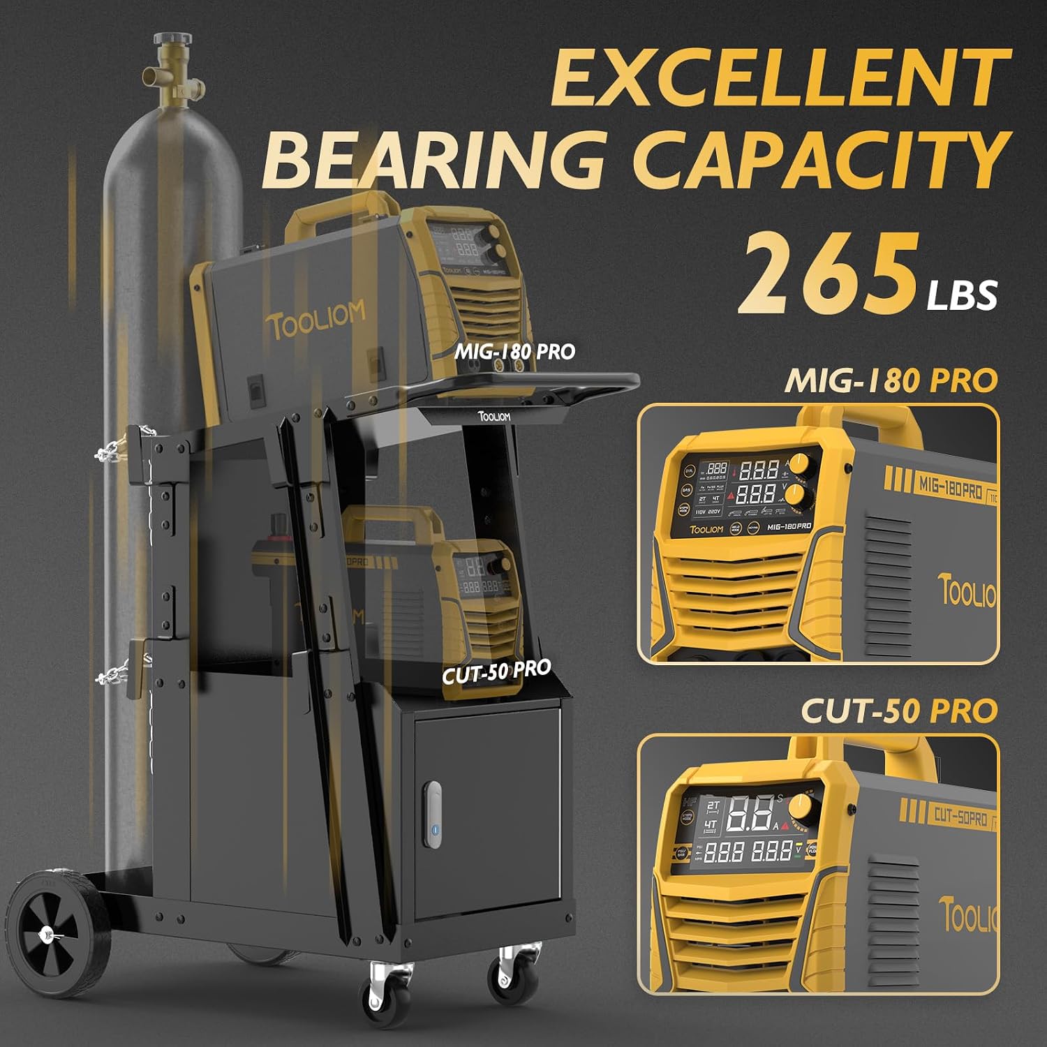 TOOLIOM Welder Cart & Welding Trolley for MIG/TIG/Stick Welders & Plasma Cutters – Heavy Duty, Large Capacity Lockable Cabinet & 360° Swivel Wheels