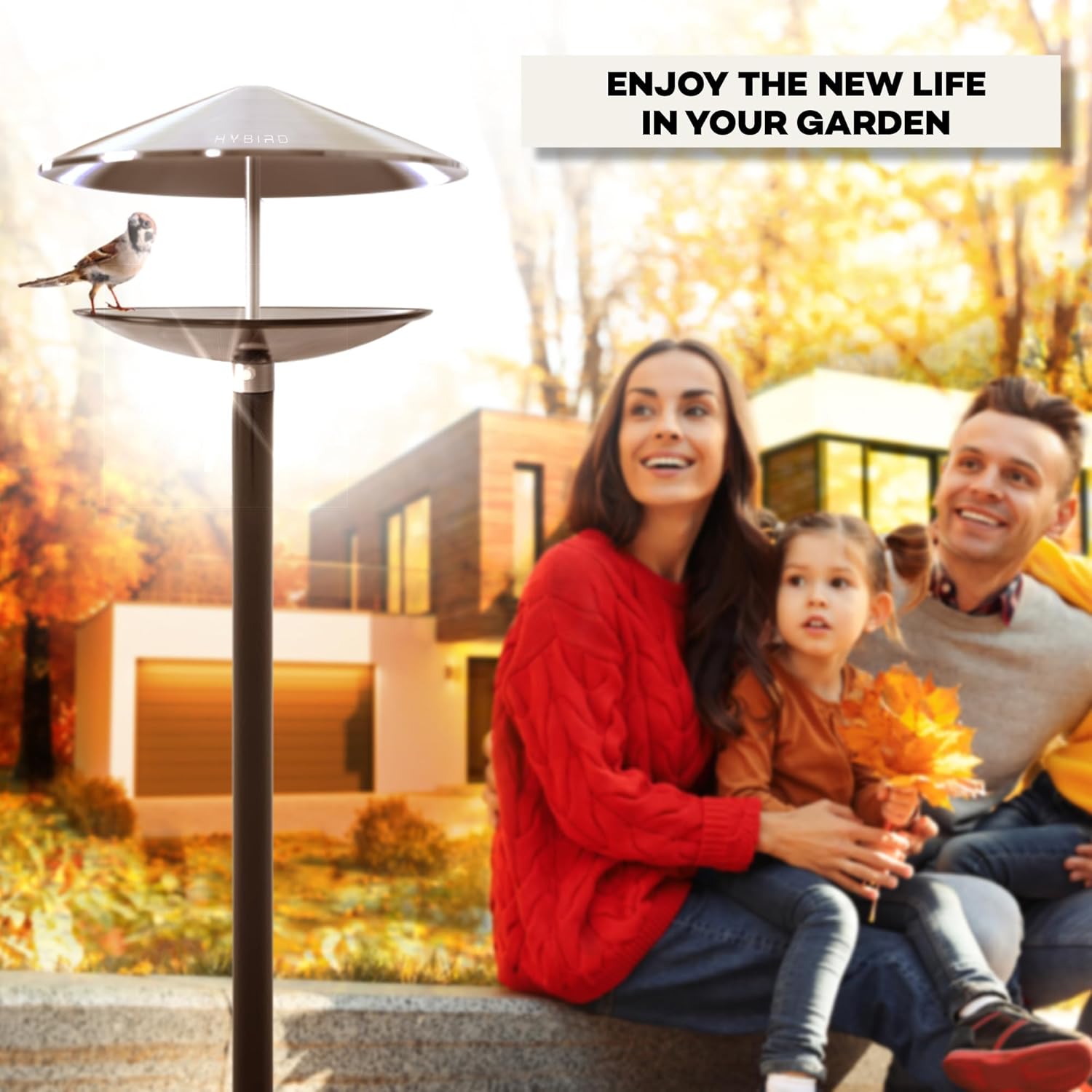 HYBIRD Bird Feeder and BirdBath Combo with Stand – Rust Proof Stainless Steel Metal Bird Feeder with Aluminum Pole is Frost Proof and Weatherproof, Attracts Cardinals, Chickadees, Finch, Wild Birds