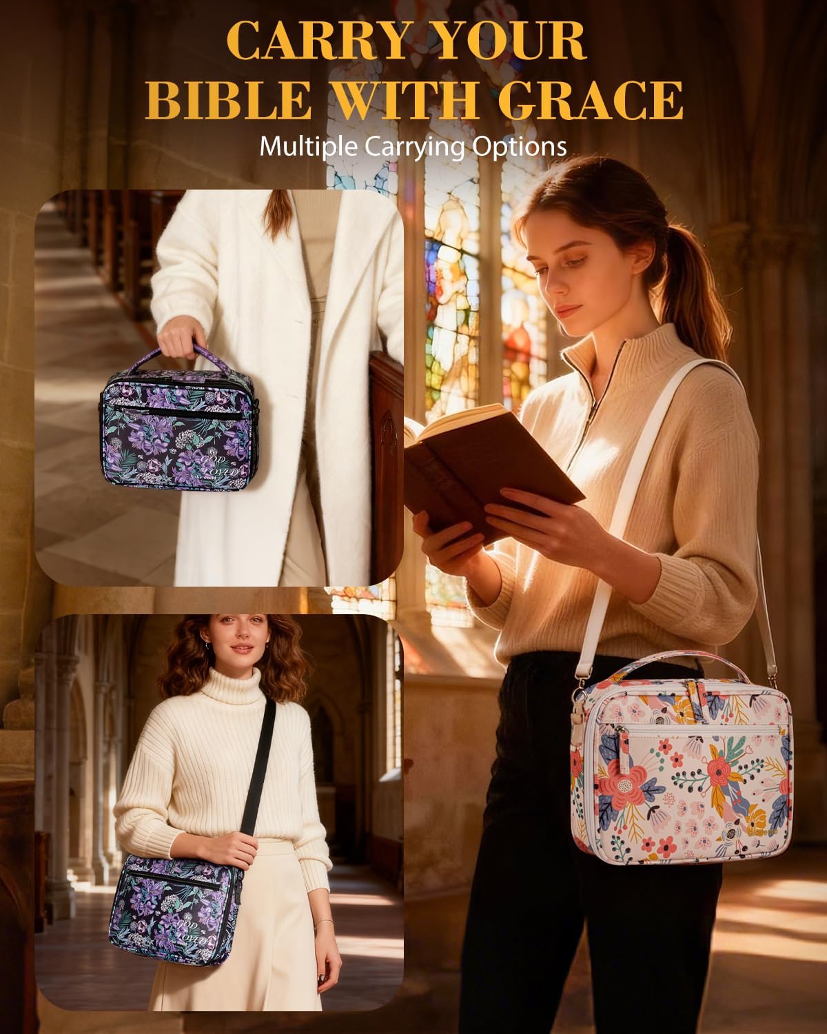 Bible Cover -Vegan Leather Large Bible Cover Case for Women with Shoulder Strap, Christian Gifts for Women - Image 6