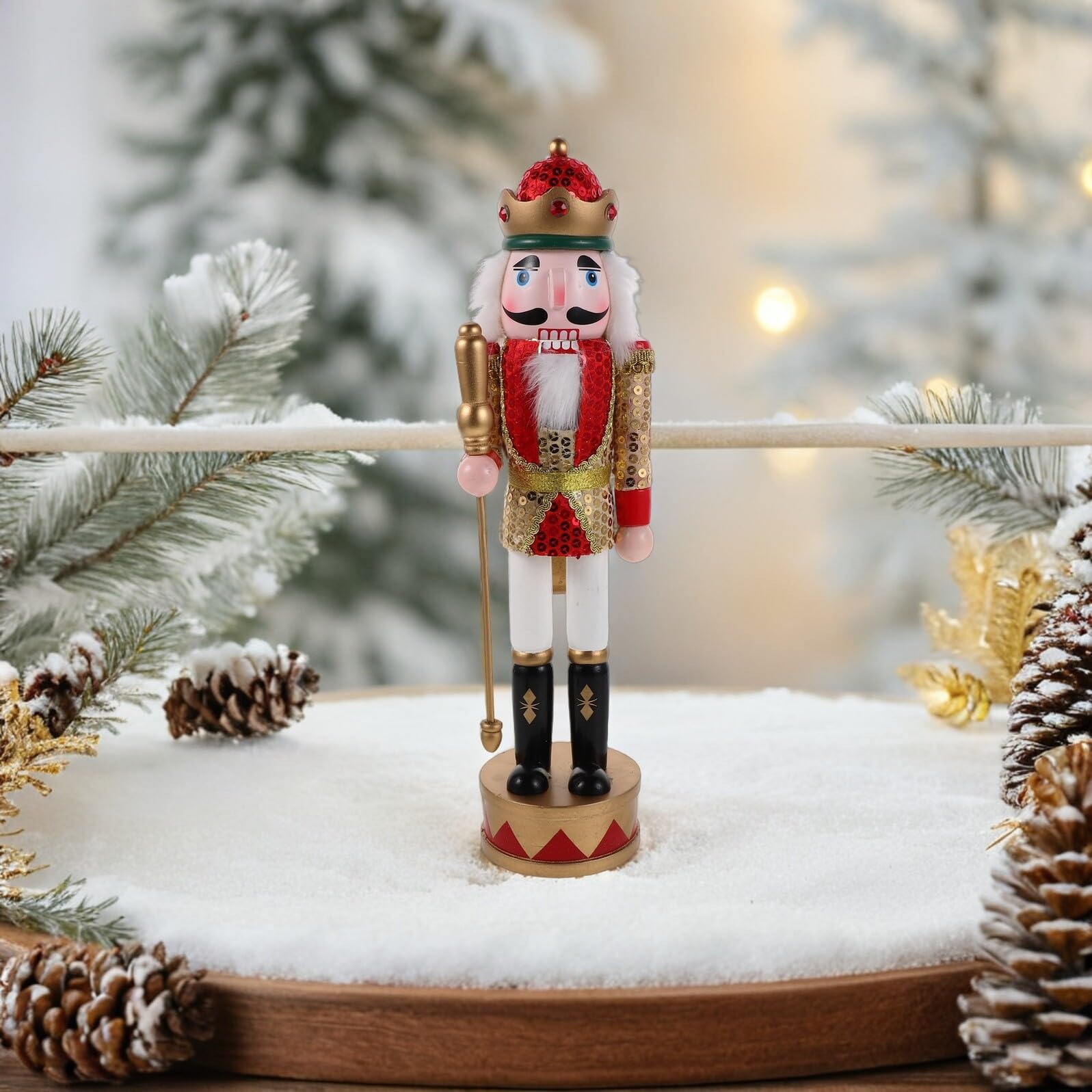 BESPORTBLE Holz Nussknacker Figur Rot Glitzer Pailletten Nussknacker Soldat Weihnachtsbaum Dekoration Tisch Ornament Weihnachts Sammlerstück