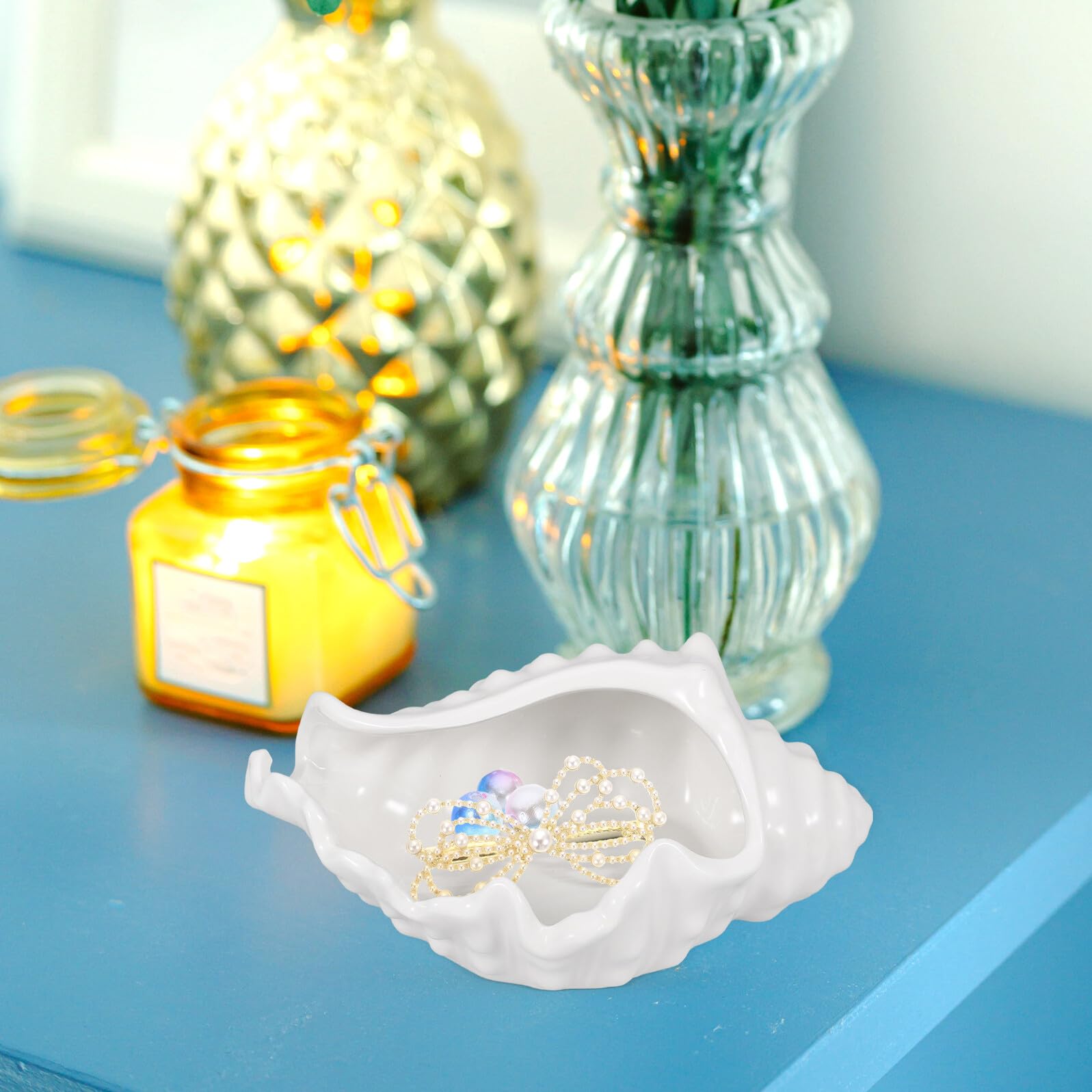 FOMIYES Schmuckschale Muschelform Keramik Weiß Schmucktablett Organizer Kompakt für Ringe Ohrringe Schlüssel Wohnzimmer Schlafzimmer Büro