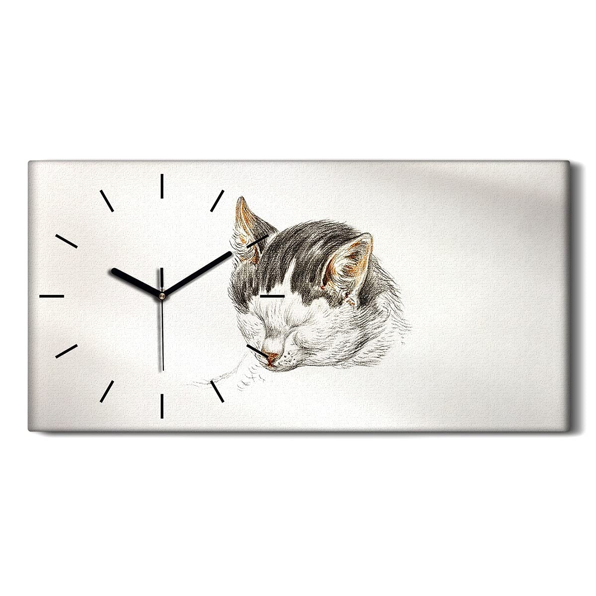 Horloge sur Toile Chat Anti-Bruit Décoration Moderne 60x30cm pour Chambre Sans Tic-Tac