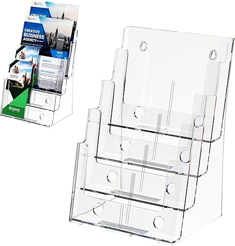 Soporte acrílico para folletos de 8.5 x 11 pulgadas, soporte transparente de 4 niveles para folletos con divisor extraíble para folleto triple de 4