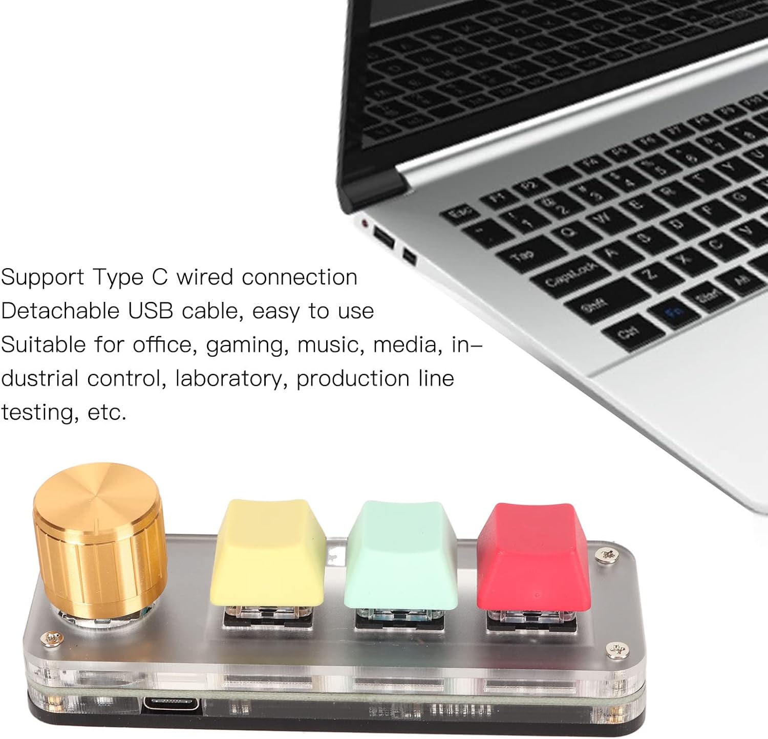 Dilwe 3-Key Mechanical Gaming Keyboard, Programmable One-Handed Macro Keypad with Knob, DIY RGB Wired Office Keyboard for Gaming (148 Characters)