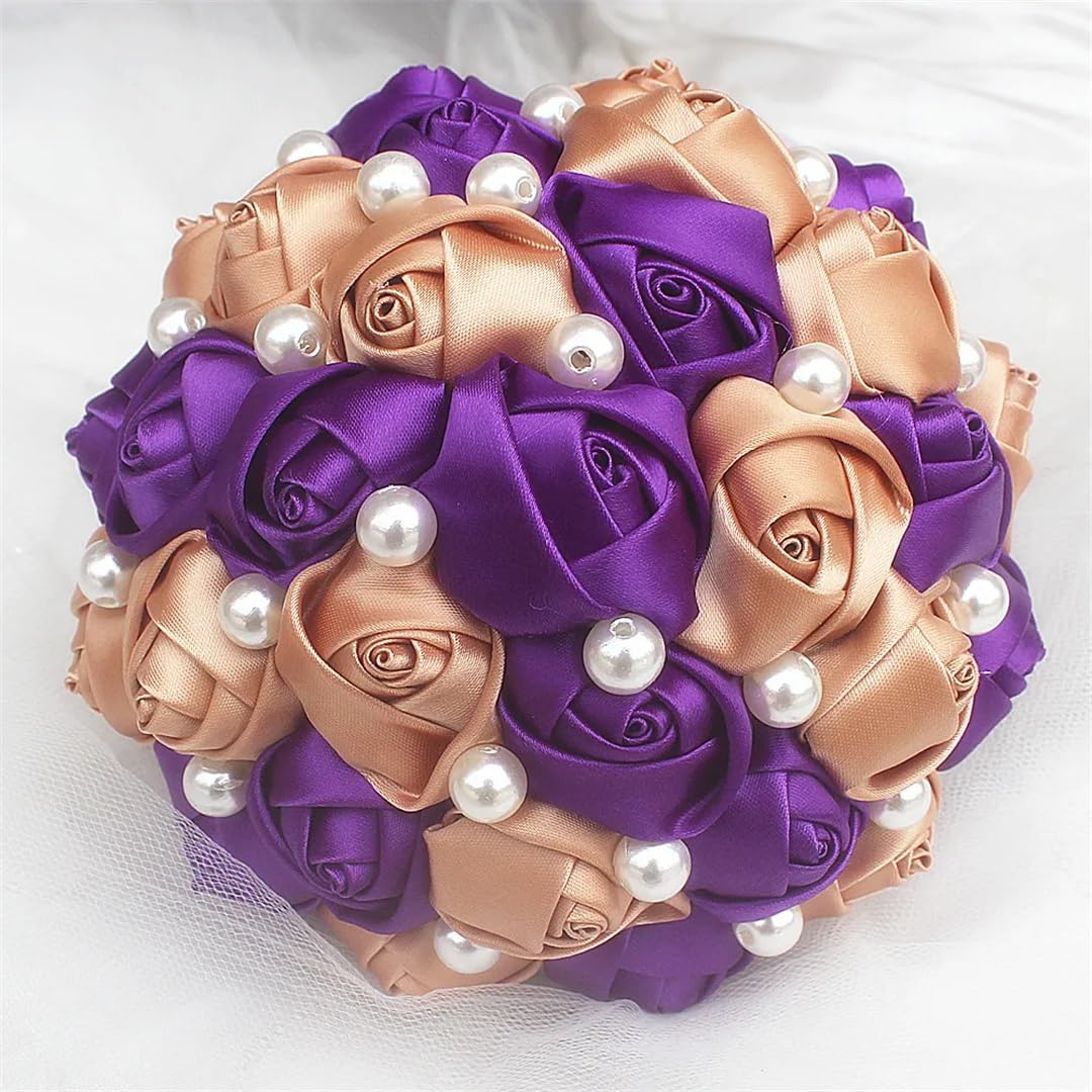 HJRegaFimu Diamond Brooch Wedding Bouquet Ribbon Flowers Bridal Bridesmaid Bouquets Crystal Buque W178 Ivory Khaki