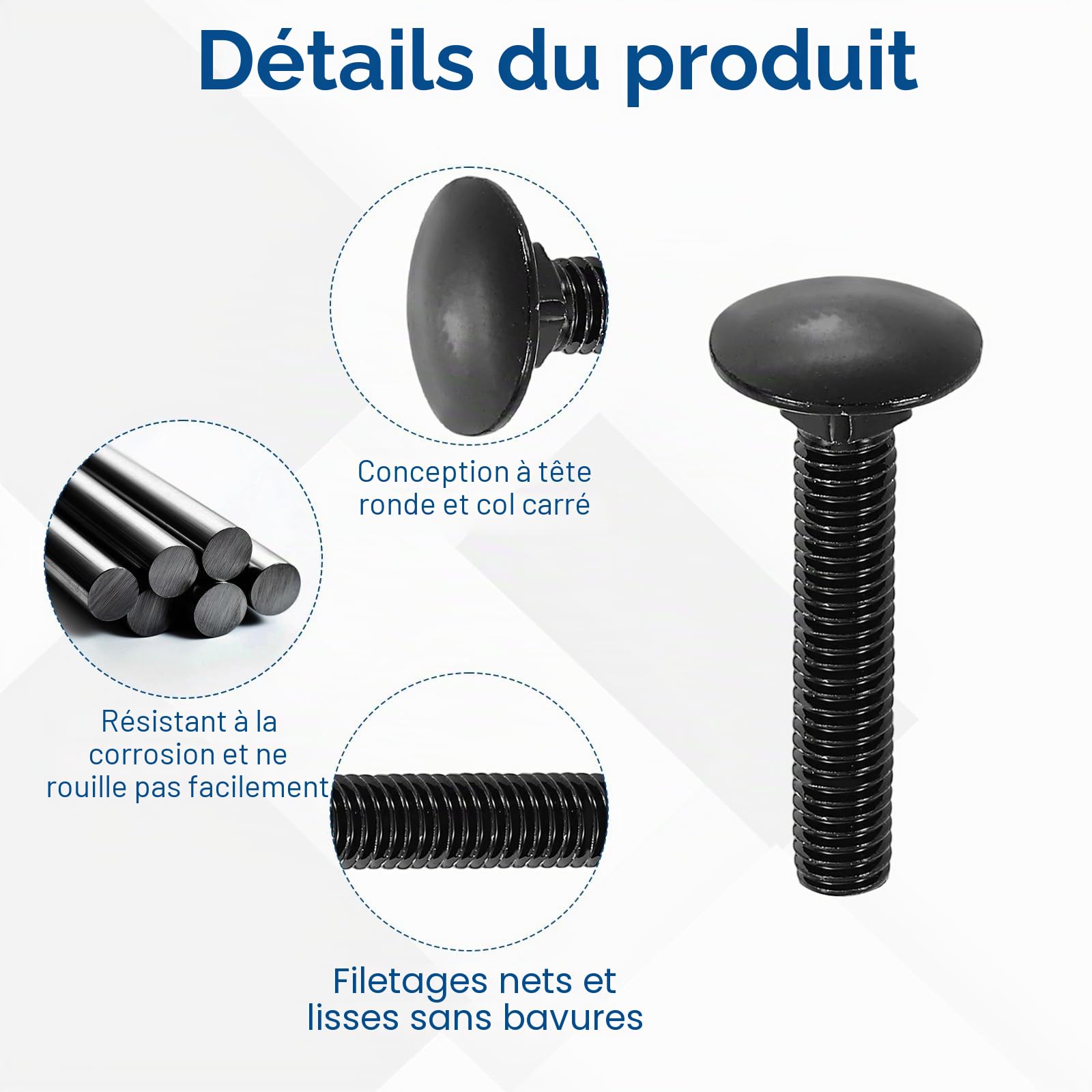 sourcing map Lot de 30 boulons de carrosserie M6 x 35 mm en acier inoxydable 18-8 (304) à tête ronde et à col carré - Vis en oxyde noir pour accessoires de fixation - Noir
