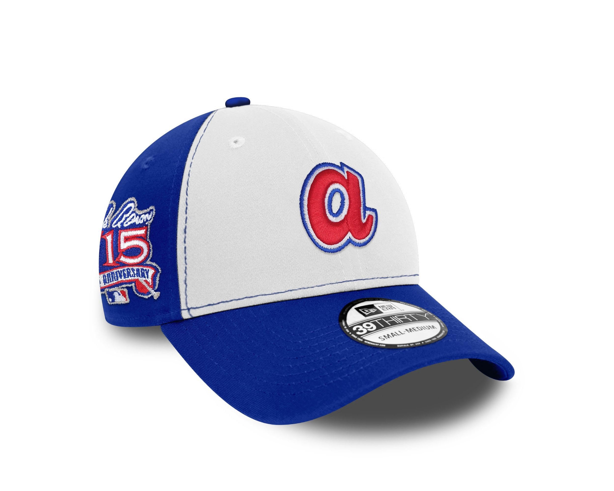 New Era Atlanta Braves MLB 25th Anniversary Sidepatch Two Tone White Royal 39Thirty Stretch Cap