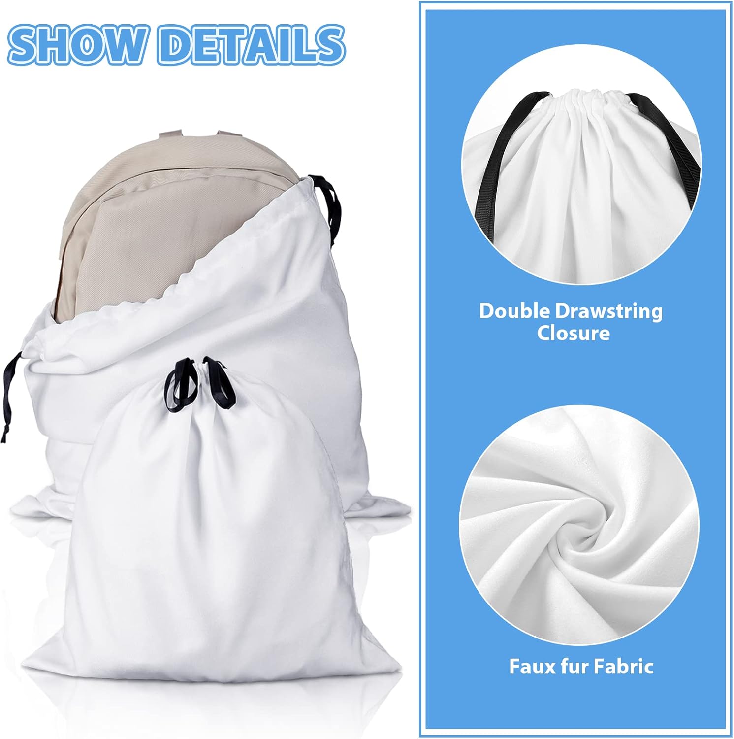 Woanger 10 Pcs Dust Cover Bags Large Cotton Breathable Bags Dustproof Drawstring Storage Bag for Shoes Purses Handbags Travel Packing Luggage Organizer Home Storage, 2 Sizes - Image 3