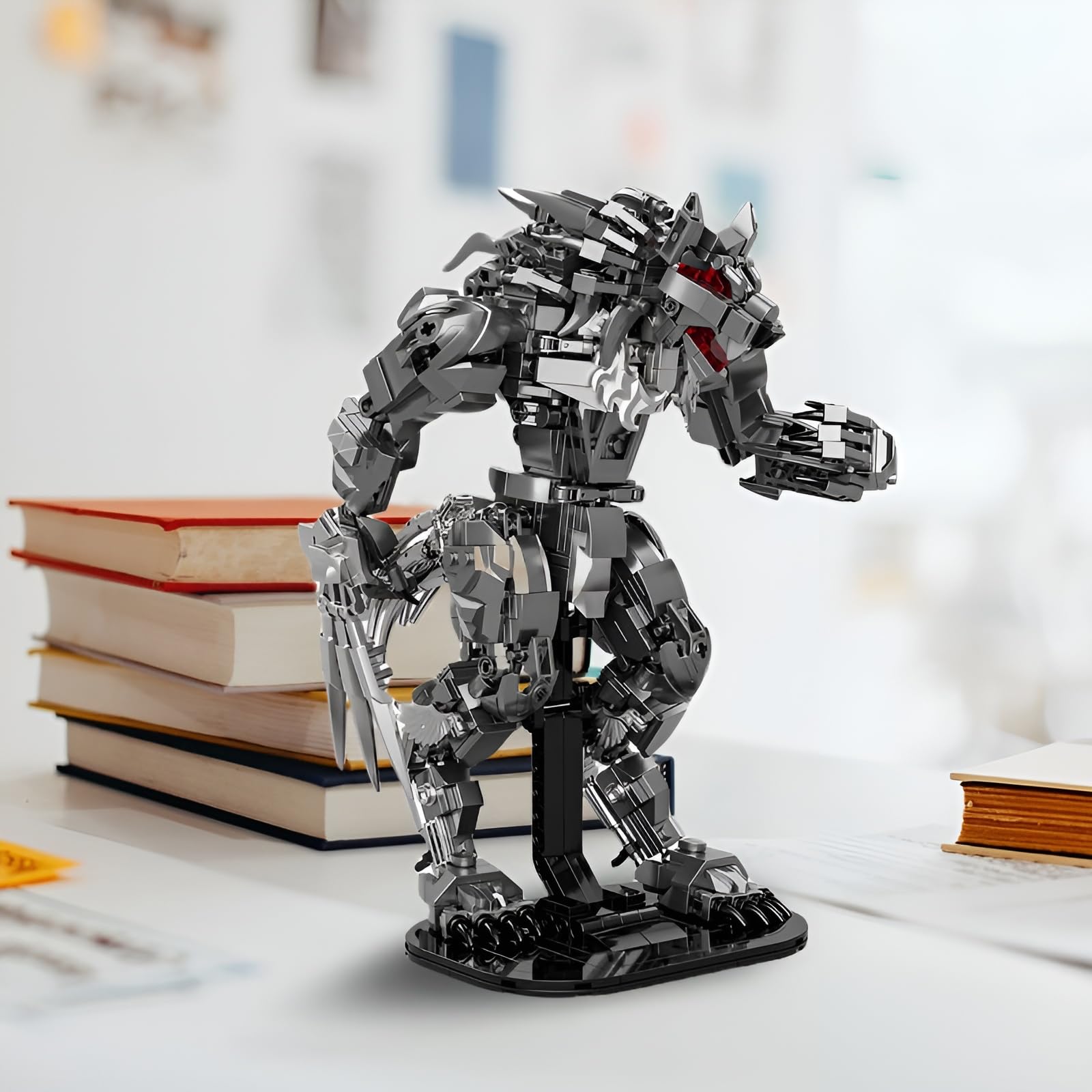 lupo mannaro di notte, set di mattoncini da costruzione con base di supporto, 813 pezzi creativi, lupo mannaro, modello giocattolo per fan di film, adulti bambini a partire dagli 8 anni in su