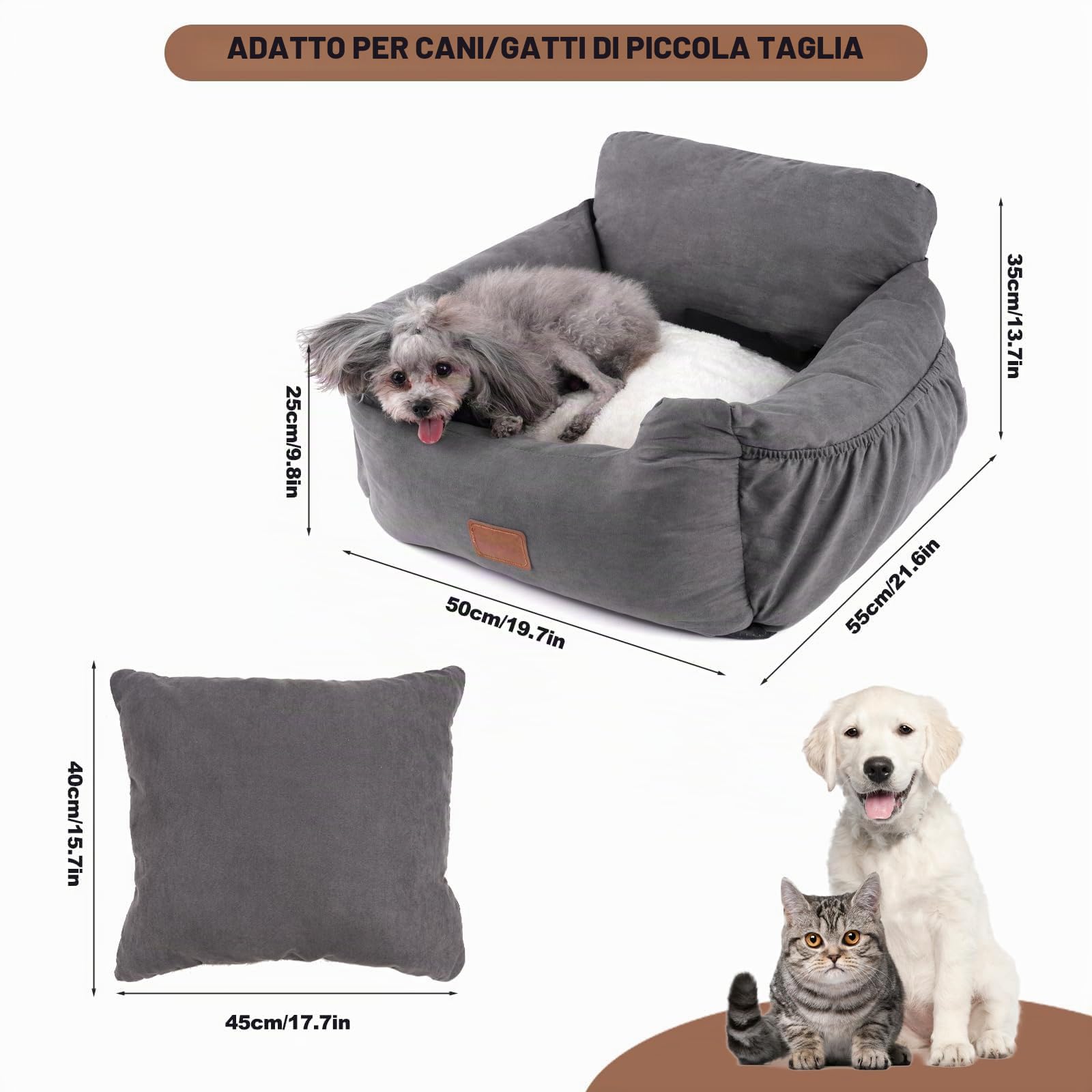 Seggiolino auto per cani,Seggiolino da viaggio per cani,Seggiolino Auto per Cani di Piccola e Media Taglia,Comodo e Sicuro,può Essere smontato e Pulito Facilmente (Grigio, Medio)