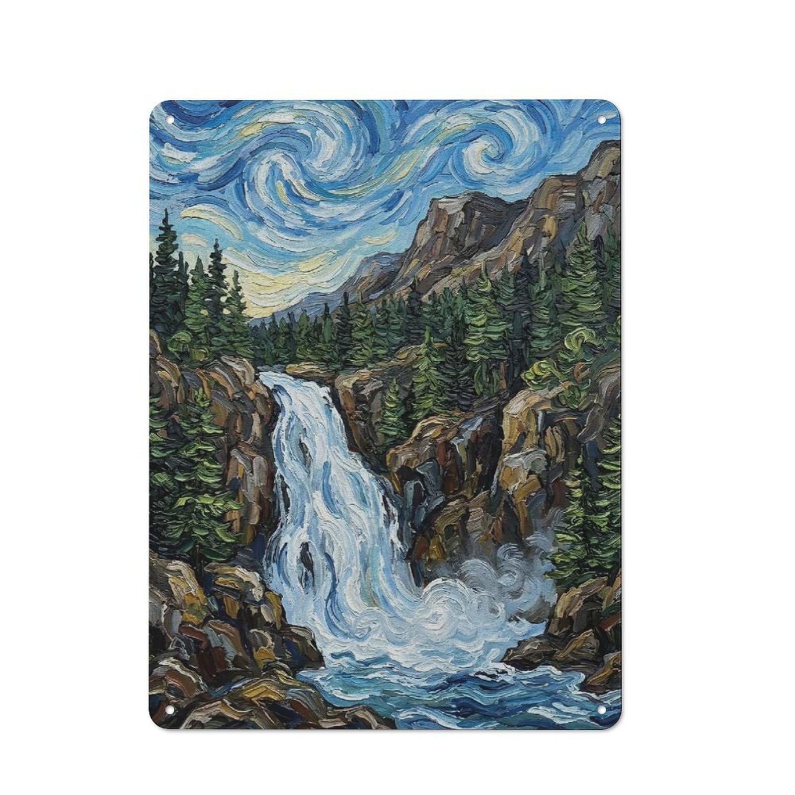 Junmoney Style-21 Everyday Waterfall In A Mountainous Forest Decorative Tin Plaque 40X30cm, Room Wall Plaque For Bedroom, Kitchen, Office Or Living Room