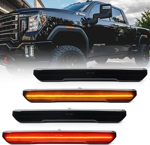 NSLUMO Luces de marcador lateral LED de repuesto para GMC Sierra 2500HD 3500HD 3500HD ámbar delantero trasero rojo marcadores laterales izquierdo